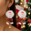 Women's Christmas Red Bow Bell Tassel Earrings With Electroplated Alloy Design And Plush Santa Claus Detail
