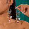 Women's Christmas Red Bow Bell Tassel Earrings With Electroplated Alloy Design And Plush Santa Claus Detail