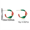 Women's Christmas Red Green And White Electroplated Alloy Twisted Spiral Cshaped Earrings For Festive Party Wear