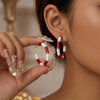 Women's Christmas Red Green And White Electroplated Alloy Twisted Spiral Cshaped Earrings For Festive Party Wear