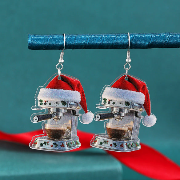 Women's Christmas Santa Claus Acrylic Earrings With Engraved Star Geometric Design Festive Statement Jewelry