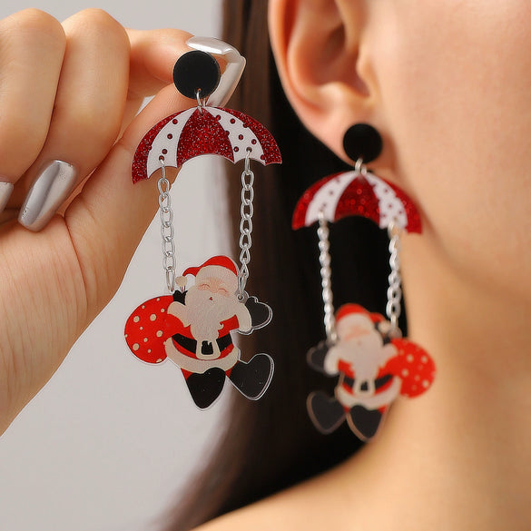Women's Christmas Santa Claus Acrylic Earrings With Engraved Star Geometric Design Festive Statement Jewelry