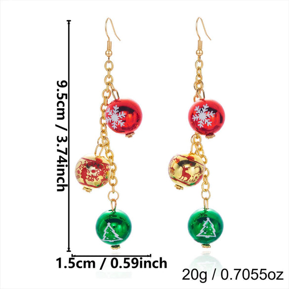 Women's Christmas Sleigh Drop Earrings Electroplated Alloy With Red And Green Contrast Ball Details And Stainless Steel Ear Posts
