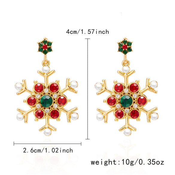 Women's Christmas Snowflake Drop Earrings With Diamond Accents Alloy Electroplated Retro Holiday Jewelry