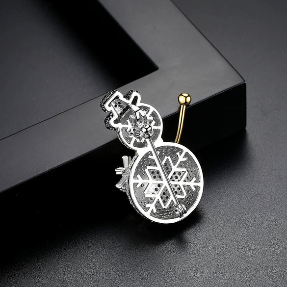 Women's Christmas Snowman Brooch With Zircon Microsetting Copper Decorative Jewelry Accessory