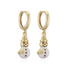 Women's Christmas Snowman Hat Earrings With Zircon And Pearl Geometric Inlay Sweet Festive Copper Ear Hoops