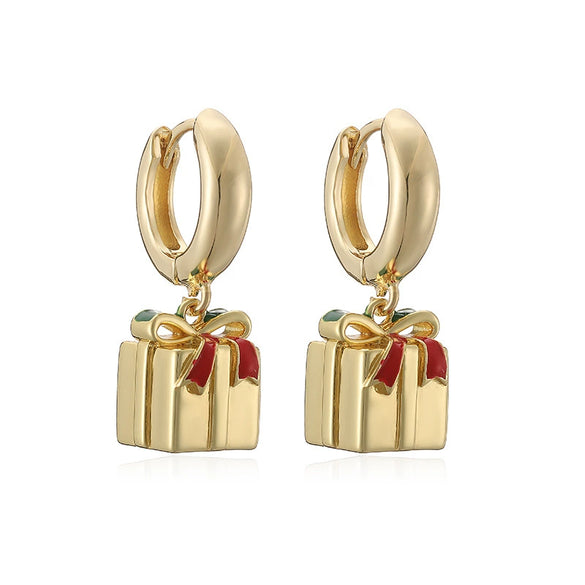 Women's Christmas Snowman Hat Earrings With Zircon And Pearl Geometric Inlay Sweet Festive Copper Ear Hoops