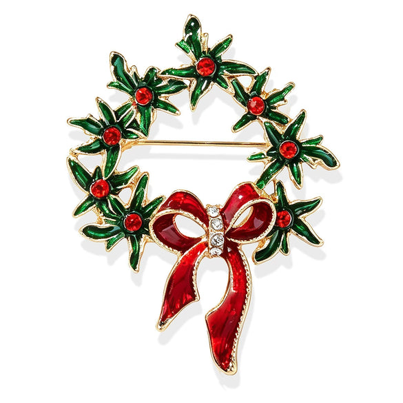 Women's Christmas Tree And Wreath Rhinestone Brooch Electroplated Alloy Floral Holiday Clothing Accessory