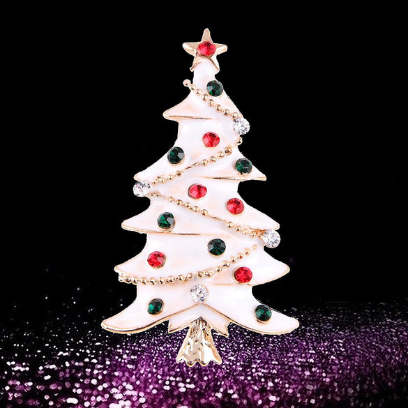 Women's Christmas Tree Brooch Alloy Pin With Dripping Oil Finish And Artificial Gemstone Embellishments