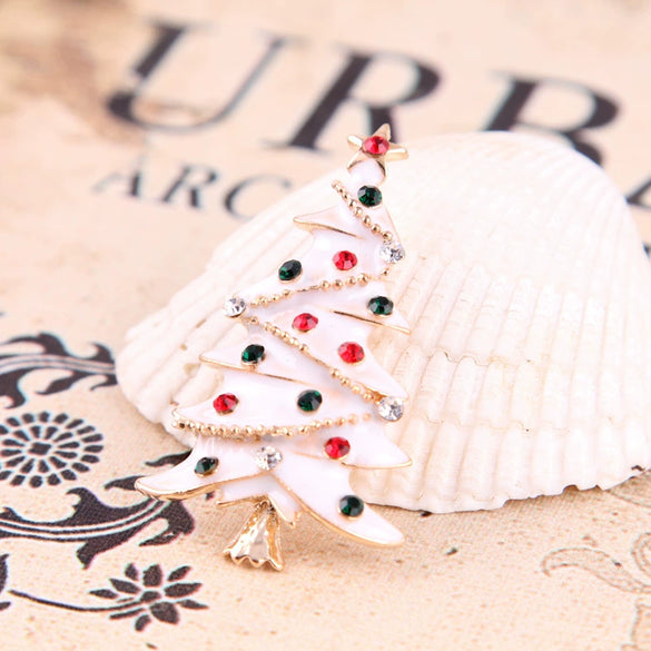 Women's Christmas Tree Brooch Alloy Pin With Dripping Oil Finish And Artificial Gemstone Embellishments