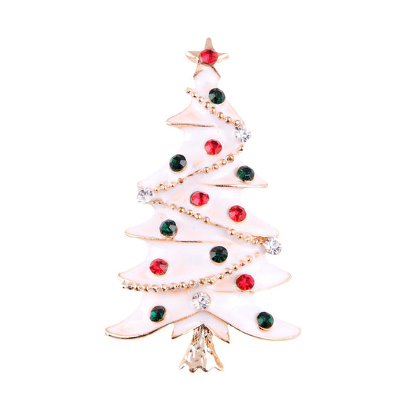 Women's Christmas Tree Brooch Alloy Pin With Dripping Oil Finish And Artificial Gemstone Embellishments