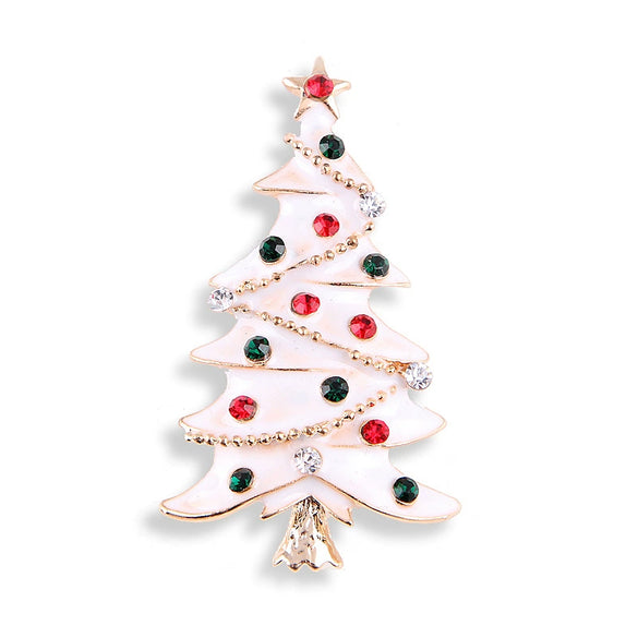 Women's Christmas Tree Brooch Alloy Pin With Dripping Oil Finish And Artificial Gemstone Embellishments