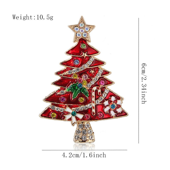 Women's Christmas Tree Brooch With Enamel Glaze And Rhinestone Embellishments Dripping Glaze Alloy Pin For Coats And Suits