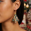 Women's Christmas Tree Drop Earrings With Colorful Rhinestones And Faux Pearls Electroplated Alloy Holiday Jewelry With Stainless Steel Posts