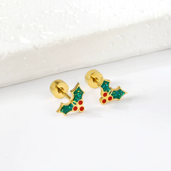 Women's Christmas Tree Earrings Cute Simple Festival Design Stainless Steel Electroplated Earrings For Holiday And Winter Styling