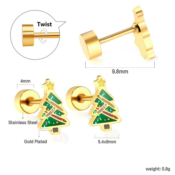 Women's Christmas Tree Earrings Cute Simple Festival Design Stainless Steel Electroplated Earrings For Holiday And Winter Styling