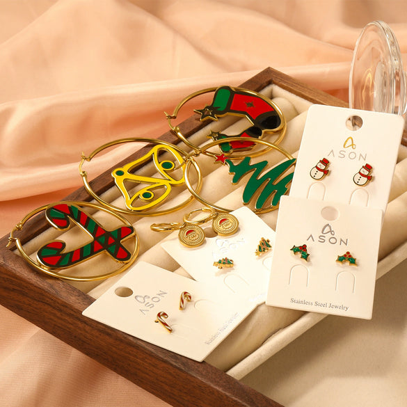 Women's Christmas Tree Earrings Stainless Steel Electroplated Geometric Holiday Fashion Jewelry
