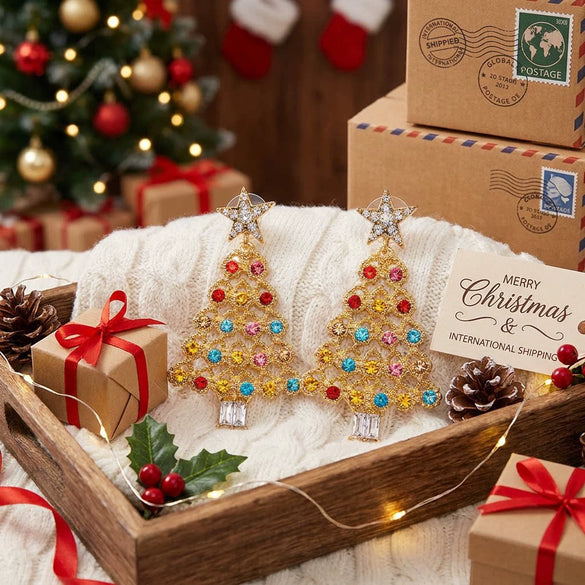 Women's Christmas Tree Earrings With Sparkling Rhinestones Electroplated Alloy Holiday Jewelry With Stainless Steel Ear Posts