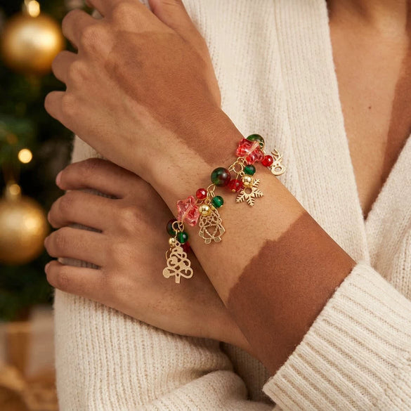 Women's Christmas Tree Pendant Bracelet With Colorful Beads Electroplated Alloy Jewelry In A Festive Fashion Style