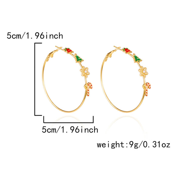 Women's Christmas Tree Snowflake Hoop Earrings Alloy Electroplated Holiday Jewelry With Stainless Steel Ear Posts