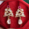 Women's Christmas Tree Water Drop Pendant Earrings With Zircon Accents Geometric Copper Holiday Jewelry