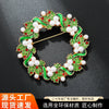 Women's Christmas Wreath Flower Brooch With Rhinestone Accents Zinc Alloy Festive Gift Jewelry Accessory