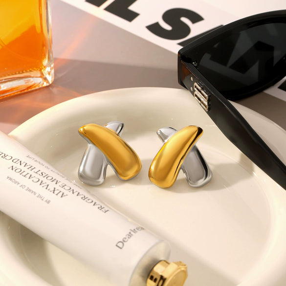 Women's Chubby Shape Stainless Steel Earrings With Letters Numbers Text Pattern Electroplating And Vacuum Plating
