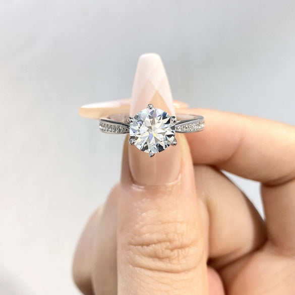 Women's Classic 6Claw Moissanite Wedding Ring In 925 Sterling Silver With Geometric Style And Electroplating