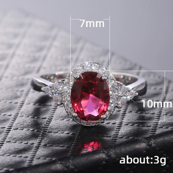 Women's Classic Elegant Red Gemstone Ring Copper With Geometric Micropaved Zircon