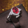 Women's Classic Elegant Red Gemstone Ring Copper With Geometric Micropaved Zircon