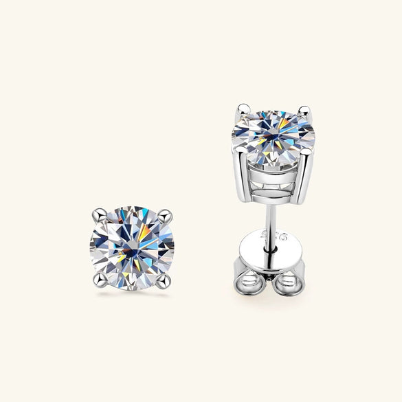 Women's Classic Fourclaw Moissanite Earrings In S925 Sterling Silver With Geometric Design And Electroplating