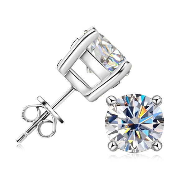 Women's Classic Fourclaw Moissanite Earrings In S925 Sterling Silver With Geometric Design And Electroplating