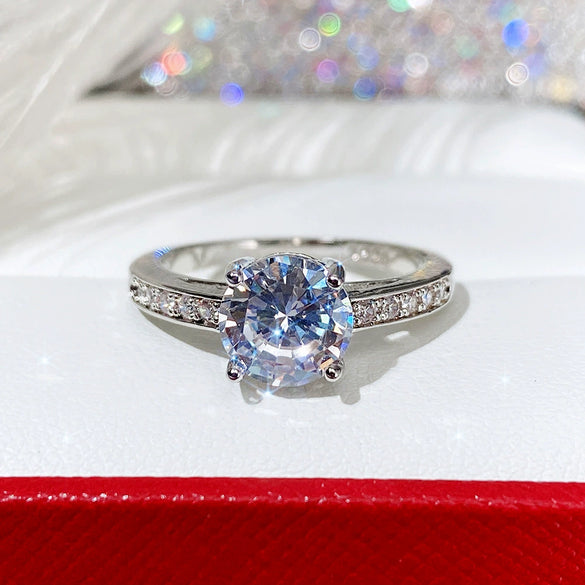 Women's Classic Fourclaw Wedding Engagement Ring With Microinlaid Zircon In Geometric Design Made Of Copper