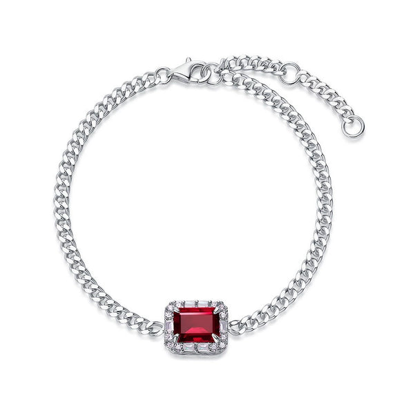 Women's Classic Geometric Cultivated Emerald S925 Silver Chain Bracelet Set With Diamonds