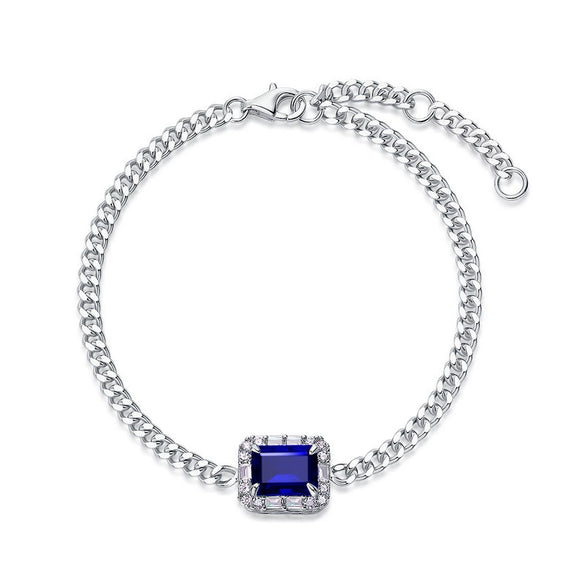 Women's Classic Geometric Cultivated Emerald S925 Silver Chain Bracelet Set With Diamonds