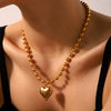 Women's Classic Heart Titanium Steel And Stainless Steel Necklace With Geometric Styling And Electroplating Ball Chain
