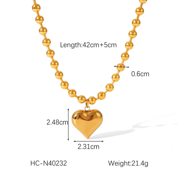 Women's Classic Heart Titanium Steel And Stainless Steel Necklace With Geometric Styling And Electroplating Ball Chain