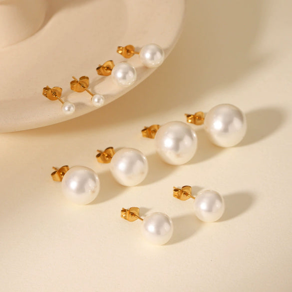 Women's Classic Pearl Earrings Stainless Steel Geometric Electroplated Highend Jewelry