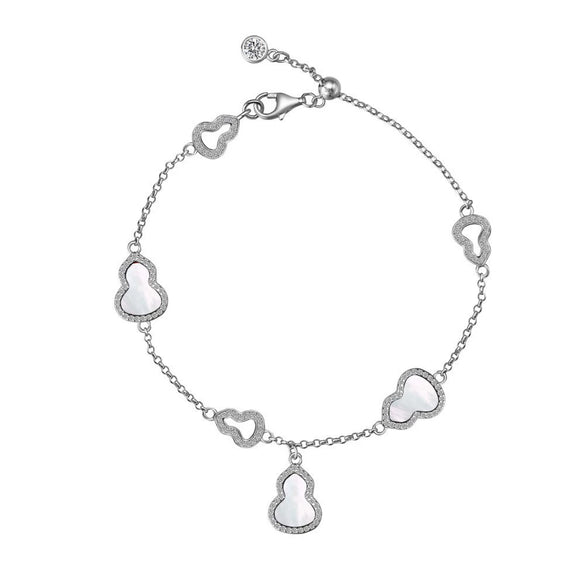Women's Classic Retro 925 Sterling Silver Gourd Shaped Pendant Bracelet With Fritillaria Agate And Zircon Electroplated Design