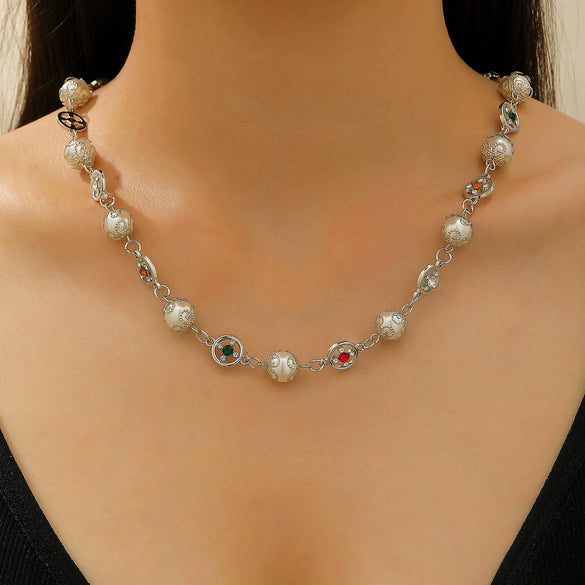 Women's Clavicle Chain Jewelry Stacked With Pearl Flower Inlaid Zircon And Colored Gemstone Zinc Alloy Geometric Style