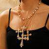 Women's Clavicle Chain Jewelry Stacked With Pearl Flower Inlaid Zircon And Colored Gemstone Zinc Alloy Geometric Style