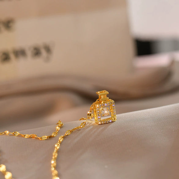 Women's Clavicle Chain With Perfume Bottle Pendant Titanium Steel Geometric Design Electroplated