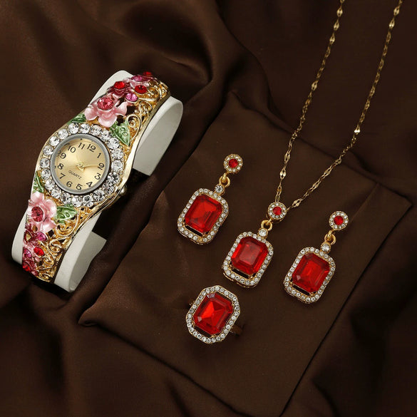 Women's Cloisonne Vintage Elegant Blossom Alloy Watch With Round Dial