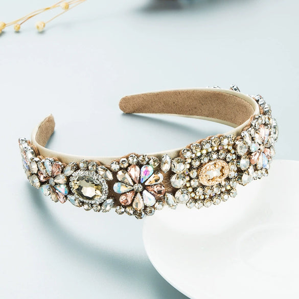 Women's Cloth Hair Hoop Headband With Full Diamond Embellishment Retro Baroque Style Hair Accessory