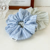 Women's Cloth Handmade Blue And White Striped Scrunchie Hair Accessory For Bun And Ponytail