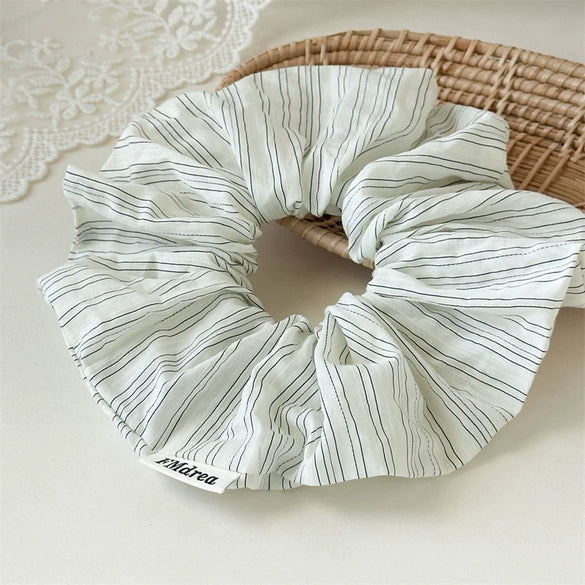 Women's Cloth Handmade Blue And White Striped Scrunchie Hair Accessory For Bun And Ponytail