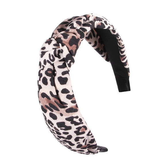 Women's Cloth Handwoven Leopard Print And Plaid Widebrimmed Knotted Headband Headwear