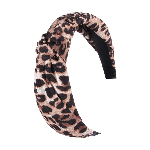 Women's Cloth Handwoven Leopard Print And Plaid Widebrimmed Knotted Headband Headwear