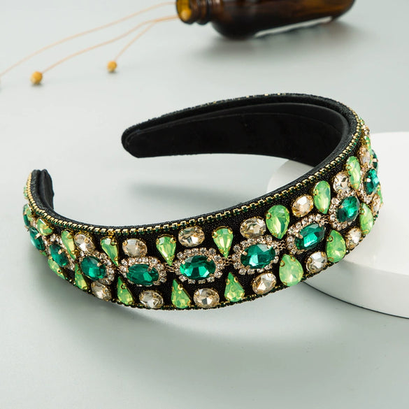 Women's Cloth Headband With Water Drop Diamond Embellishments Full Diamond Baroque Fashion Hair Accessory