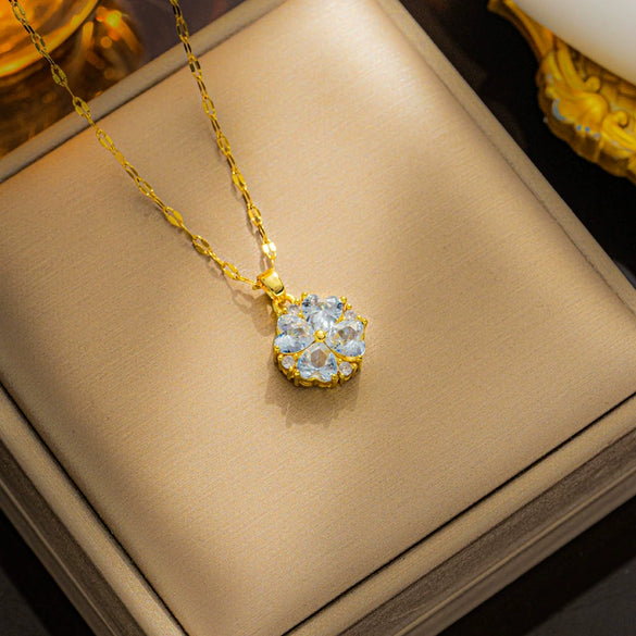 Women's Clover Titanium Steel Necklace With Colorful Zircon And Water Wave Chain Light Luxury Geometric Design Diamond Inlay Vacuum Furnace Electroplating